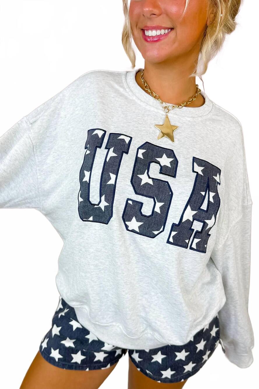 NEW SUNDAY EDITION party in the usa crewneck top in heather gray